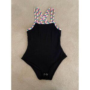 Epic Threads Girls Black Criss-Cross Rainbow Straps Bodysuit - Size S (6) NWT